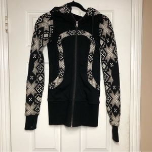 Rare Lululemon Live Simply Ikat Apres Knit ski scuba zipped up black hoodie